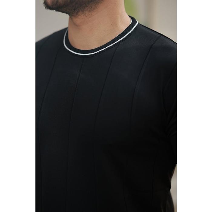 Erkek Bisiklet Yaka çizgi Desenli Ribanalı Kısa Kollu Tshirt