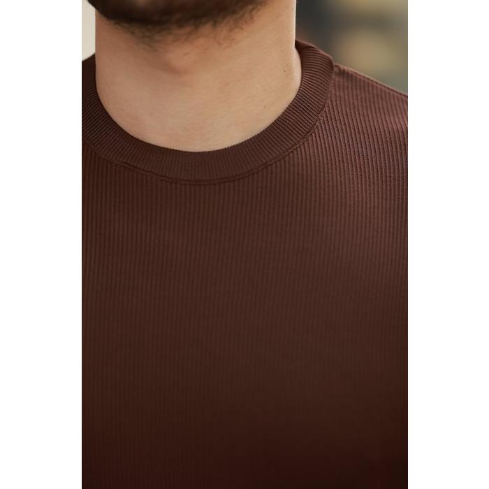 Erkek Bisiklet Yaka Jakarlı Kısa Kollu Tshirt