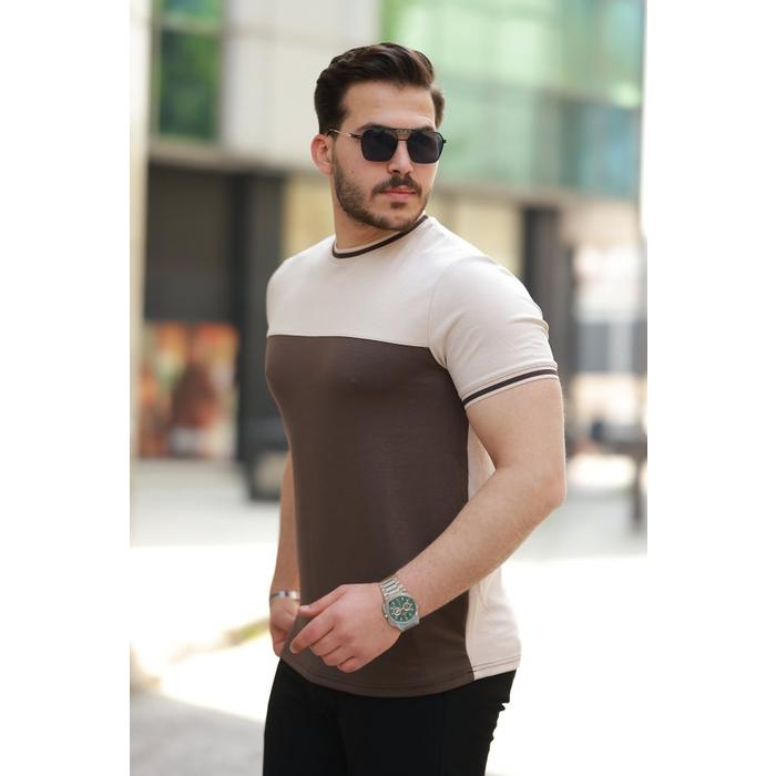 Erkek Bisiklet Yaka Parçalı Renk Oysho Kumaş Kısa Kollu Tshirt