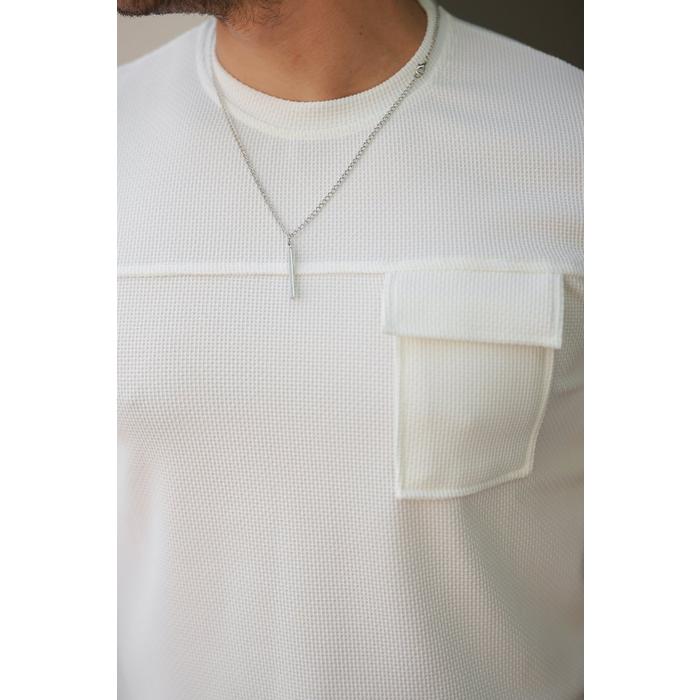 Erkek Cepli Kolyeli Kısa Kollu örme Kumaş T-shirt