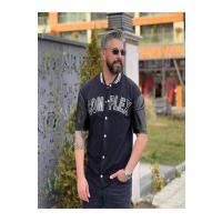 Erkek Complex Kolları Deri Kolej Oversize T-shirt - Siyah
