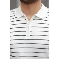 Erkek Fermuar Yakalı çizgili Kısa Kollu T-shirt