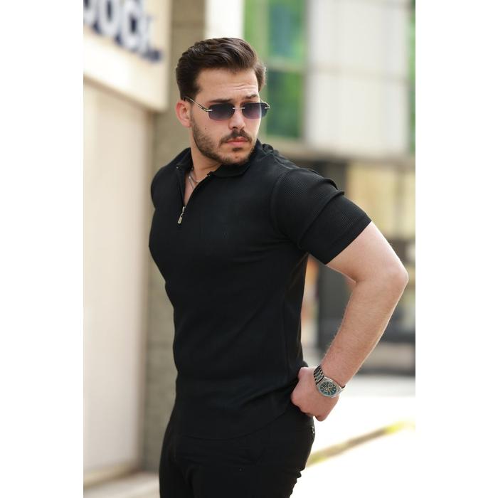 Erkek Fermuarlı Yakalı Kısa Kollu Tshirt