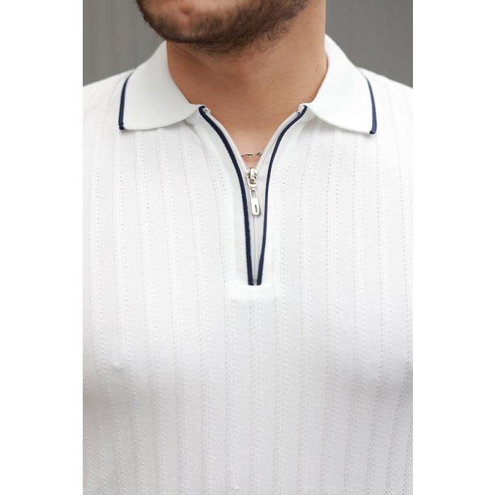Erkek Fermuarlı Yakalı Kısa Kollu T-shirt