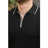 Erkek Fermuarlı Yakalı Kısa Kollu T-shirt