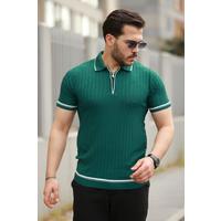 Erkek Fermuarlı Yakalı Kısa Kollu T-shirt