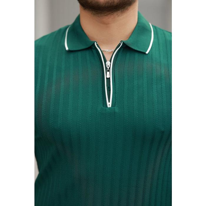 Erkek Fermuarlı Yakalı Kısa Kollu T-shirt