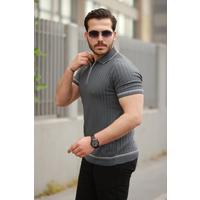 Erkek Fermuarlı Yakalı Kısa Kollu T-shirt