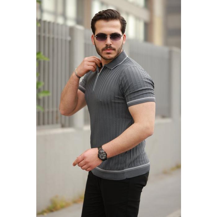 Erkek Fermuarlı Yakalı Kısa Kollu T-shirt