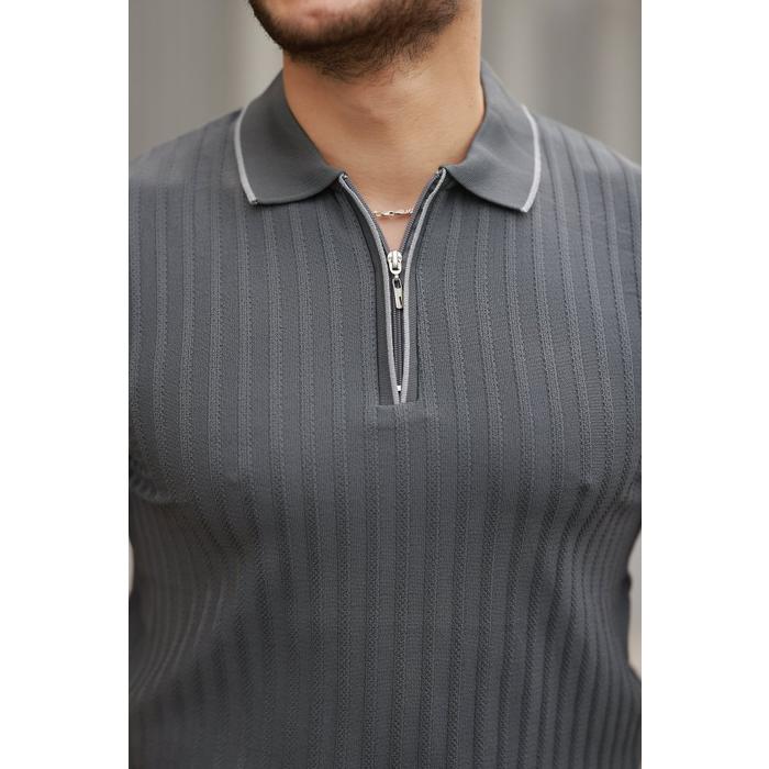 Erkek Fermuarlı Yakalı Kısa Kollu T-shirt