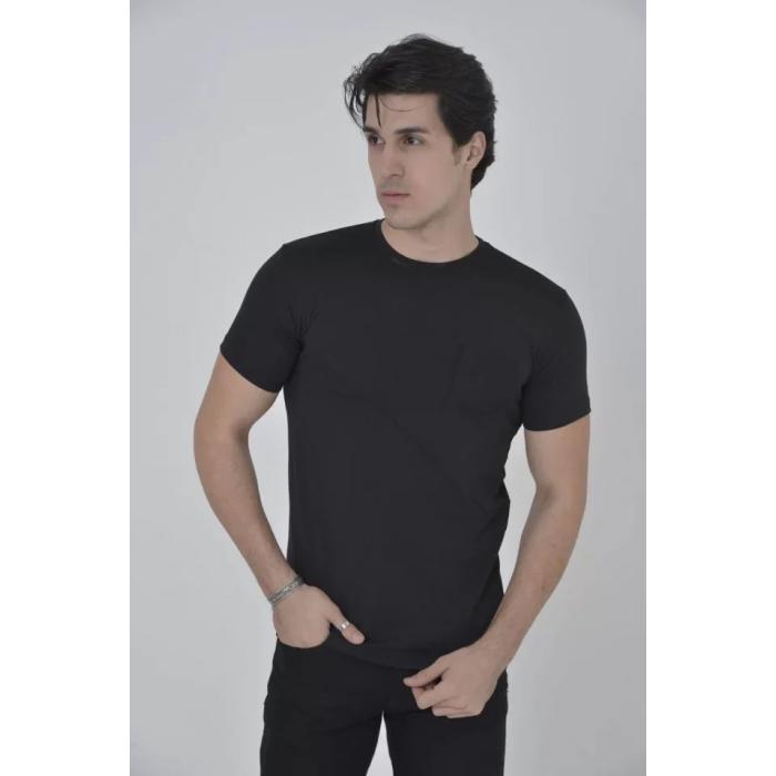 Erkek File Cepli Slim Fit T-shirt - Siyah