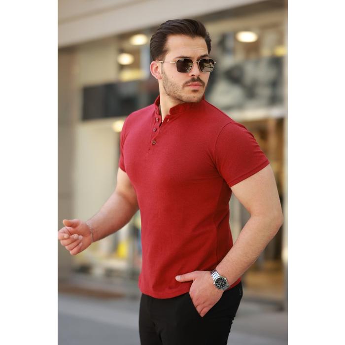 Erkek Hakim Yaka Dokuma Pamuklu Kumaş Kısa Kollu T-shirt