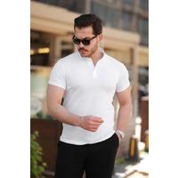 Erkek Hakim Yaka Dokuma Pamuklu Kumaş Kısa Kollu T-shirt