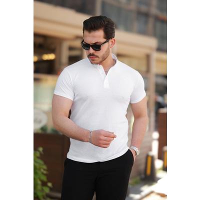 Erkek Hakim Yaka Dokuma Pamuklu Kumaş Kısa Kollu T-shirt