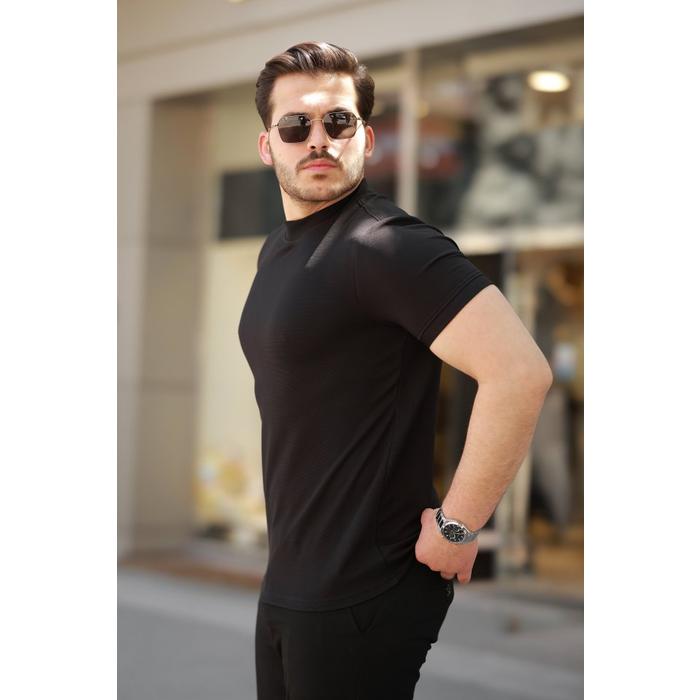 Erkek Ince çizgi Dokulu Kısa Kollu T-shirt