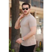 Erkek Ince çizgi Dokulu Kısa Kollu T-shirt