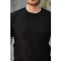 Erkek Jakarlı Ribanalı Kısa Kollu T-shirt