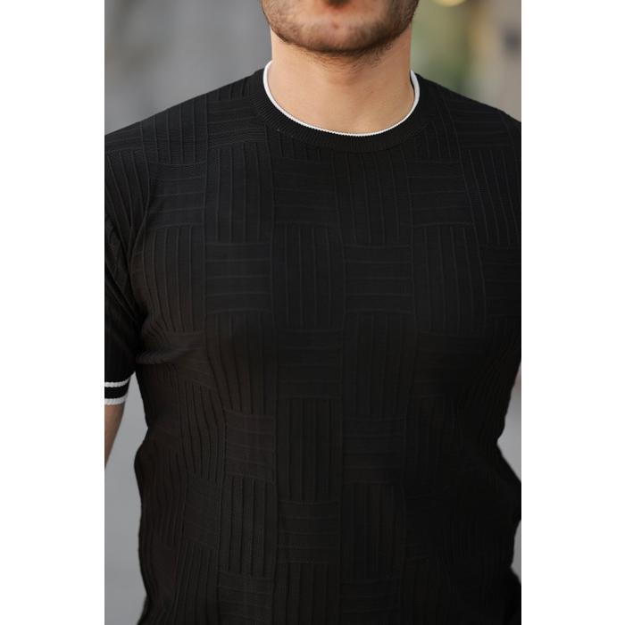 Erkek Jakarlı Ribanalı Kısa Kollu T-shirt