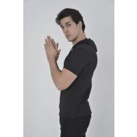Erkek Kapşonlu Slim Fit T-shirt - Siyah