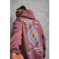 Erkek Kilim Desen Kapüşonlu Sweat - Gül Kurusu