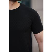 Erkek Kısa Kollu Baklava Desenli T-shirt
