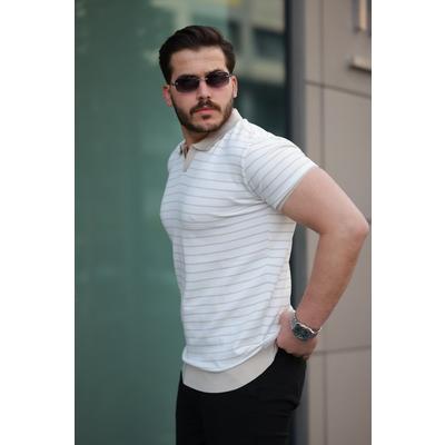 Erkek Kısa Kollu çizgi Desenli örme Kumaş Tshirt
