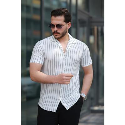 Erkek Kısa Kollu Gri çizgi Desenli örme Kumaş Pamuklu Gömlek