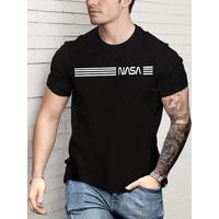 Erkek Kısa Kollu NASA Baskı Bisiklet Yaka T-shirt