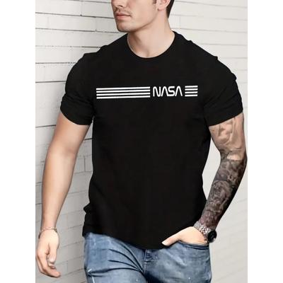 Erkek Kısa Kollu NASA Baskı Bisiklet Yaka T-shirt