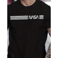 Erkek Kısa Kollu NASA Baskı Bisiklet Yaka T-shirt