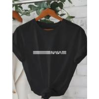 Erkek Kısa Kollu NASA Baskı Bisiklet Yaka T-shirt
