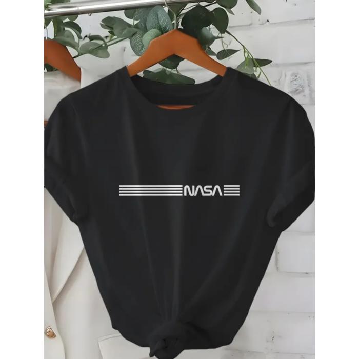 Erkek Kısa Kollu NASA Baskı Bisiklet Yaka T-shirt