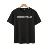 Erkek Kısa Kollu NASA Baskı Bisiklet Yaka T-shirt