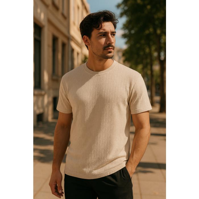 Erkek Kısa Kollu Zigzag Desenli T-shirt