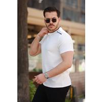 Erkek Omuzlar çizgi Detaylı Kısa Kollu T-shirt