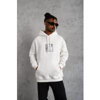 Erkek Ön Arka Baskılı Kapşonlu Sweat - Beyaz