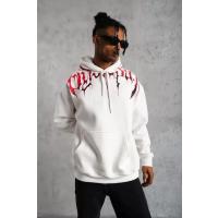 Erkek Ön Ve Arka Baskılı Kapüşonlu 3 İplik Sweatshirt - Beyaz