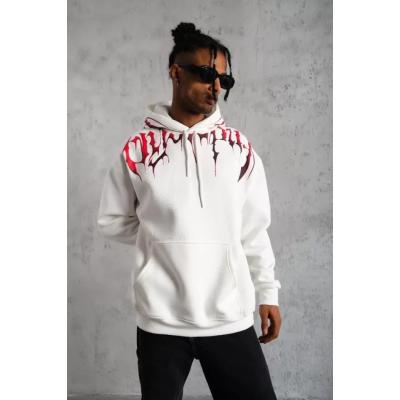 Erkek Ön Ve Arka Baskılı Kapüşonlu 3 İplik Sweatshirt - Beyaz