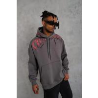 Erkek Ön Ve Arka Baskılı Kapüşonlu 3 İplik Sweatshirt - Füme