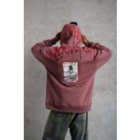 Erkek Ön Ve Arka Baskılı Kapüşonlu 3 İplik Sweatshirt - Gül Kurusu