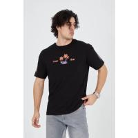 Erkek Ön Ve Arka Baskılı T-Shirt - Siyah