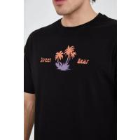 Erkek Ön Ve Arka Baskılı T-Shirt - Siyah