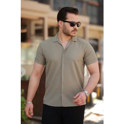 Erkek Ottoman Kumaş Apaj Yaka Kısa Kollu Gömlek