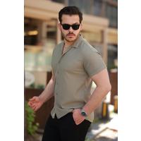 Erkek Ottoman Kumaş Apaj Yaka Kısa Kollu Gömlek