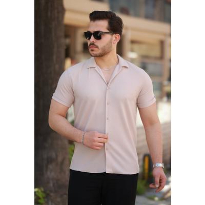 Erkek Ottoman Kumaş Apaj Yaka Kısa Kollu Gömlek