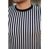 Erkek Siyah Beyaz örme Pamuklu Kumaş Kısa Kollu T-shirt