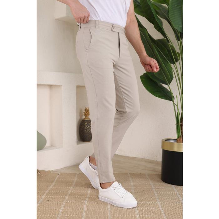 Erkek Slim Fit Likralı Bilek Boy Kumaş Pantolon