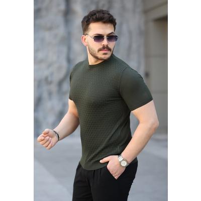 Erkek Viskon Kumaş Bisiklet Yaka Desenli Tişört