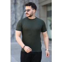Erkek Viskon Kumaş Bisiklet Yaka Desenli Tişört