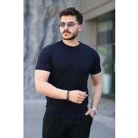 Erkek Viskon Kumaş Bisiklet Yaka Desenli Tişört